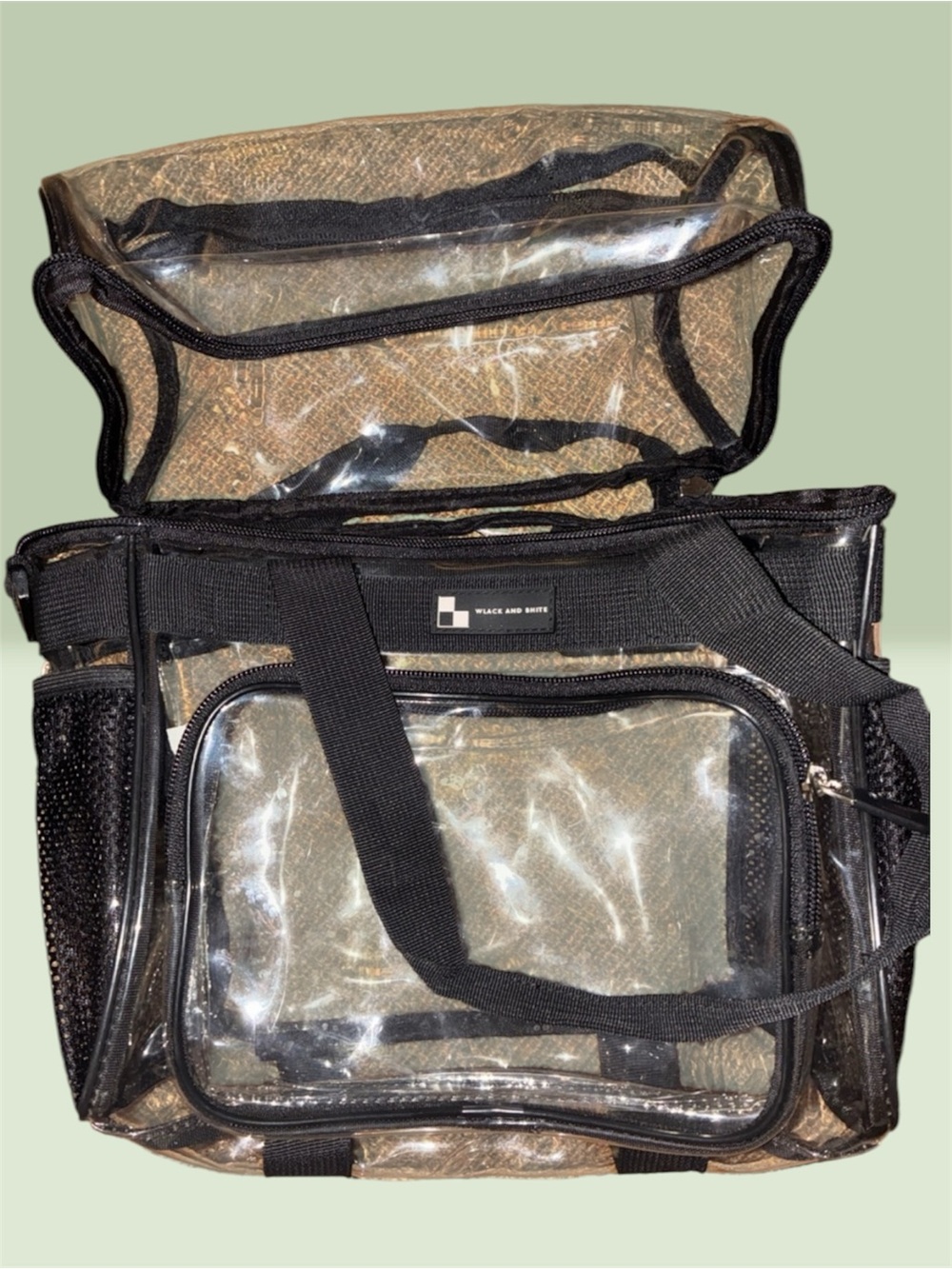 WLACK AND BHITE Clear Stadium Bag with Black Trim